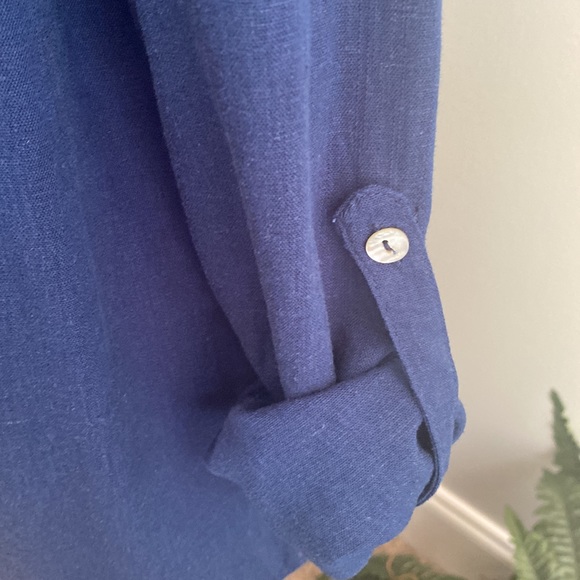 Dark Blue Linen Oversized Shirt - Picture 7 of 8